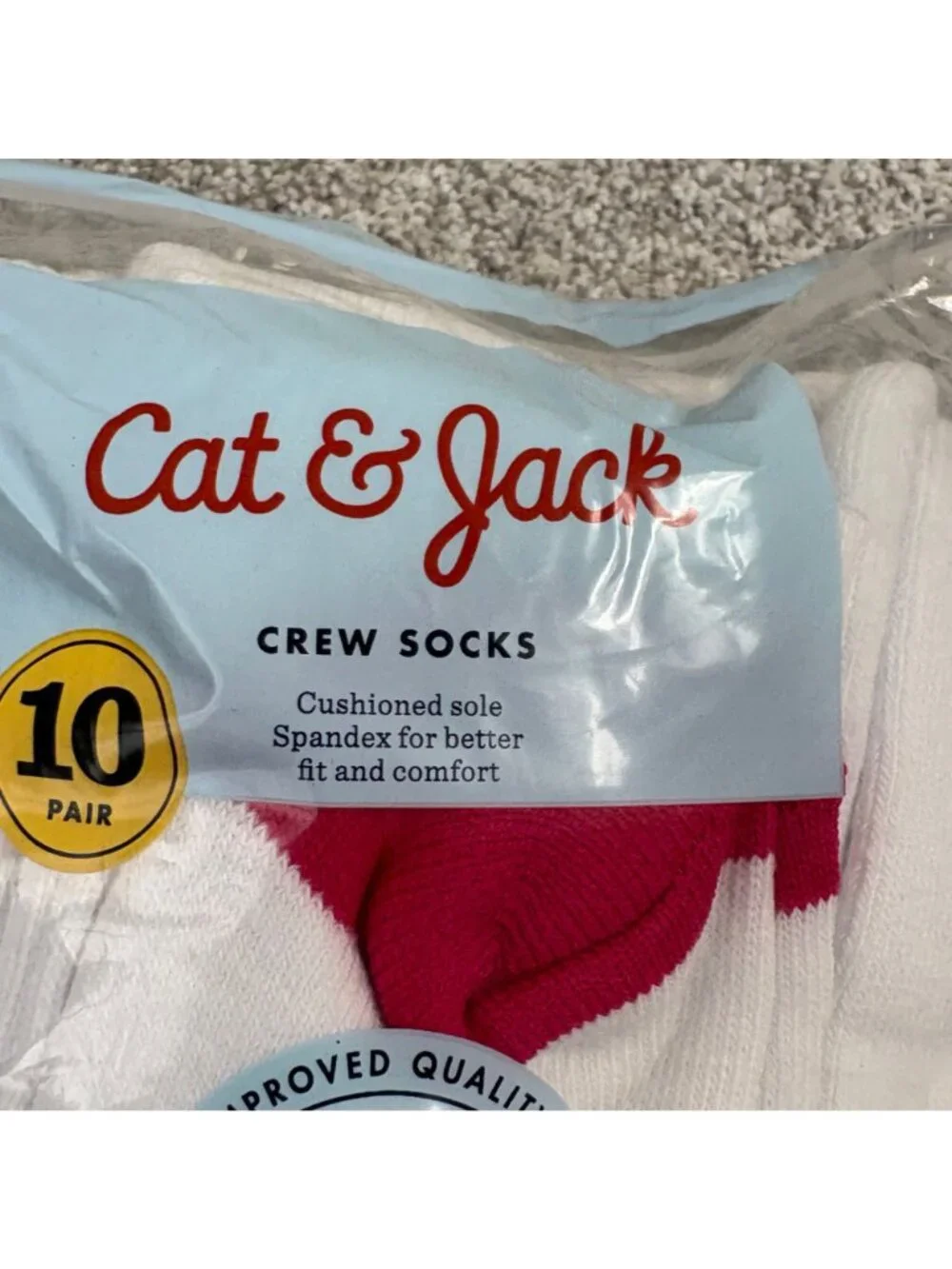Cat Jack Crew Socks Unisex Kids 9-2 1/2 White Multi colored Toes Heels 10 Pairs